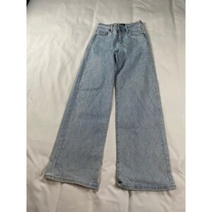 Fire & Rain Rhinestone Wide Leg Jeans Womens 1 Light Blue Excellent Diamond Grid